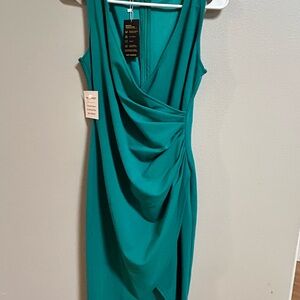 iHot Aqua Teal Green Ruched Sheath Dress Size Small Sleeveless V Neck NWT